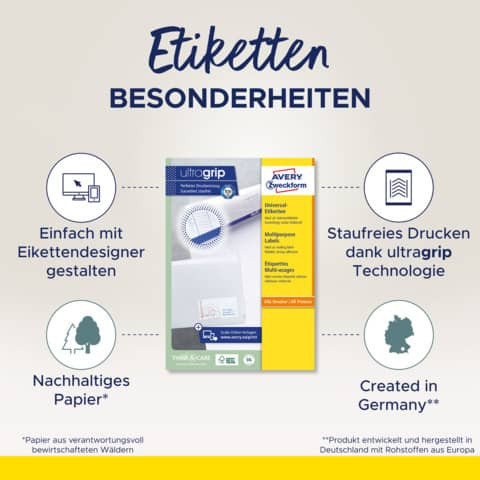 Universaletiketten 70x36 weiß AVERY ZWECKFORM 6602 A4 mit ultragrip