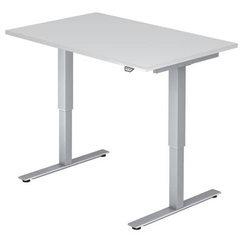 Sitz-Steh-Schreibtisch mit T-Fuß - 120 x 72-119 x 80 cm, elektr. höhenverstellbar, Weiß, mit Montage
