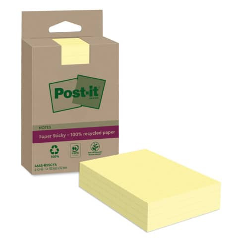 Haftnotizblock Recycled 4x45BL gelb POST-IT 4645-RSSCY4 102x152mm liniert SS