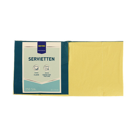 Servietten Zellltuch 33x33cm 1/4 F 250St METRO gelb 912913