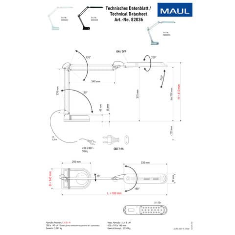 Tischleuchte LED silber MAUL 82036 95 atlantic