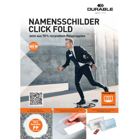 Namensschild 10ST 40x75mm DURABLE 8212 19 ClickFold