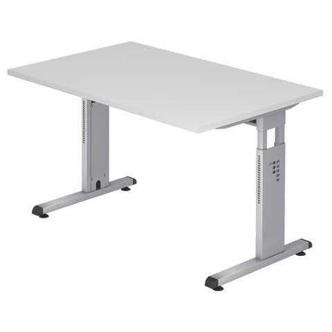 Schreibtisch C-Fuß - 120 x 65-85 x 80 cm, höhenverstellbar, Weiß/Silber, mit Montageservice