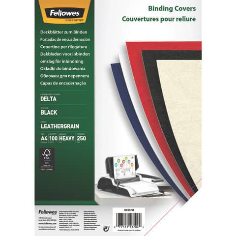 Einbanddeckel Leder A4 schwarz FELLOWES FW5370405 100ST 250g