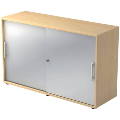 Schiebetürschrank - 2OH, 120 cm, Relinggriff, Ahorn/Silber