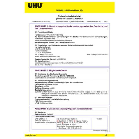 Bastelkleber 90g UHU 47735 ohne Lösungsmittel