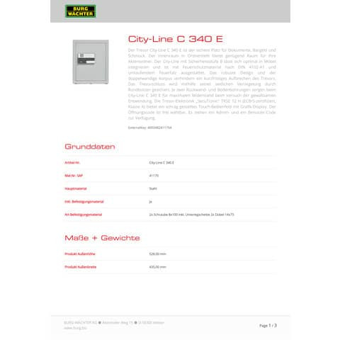 Tresor City-Line C340E grau BURG-WÄCHTER 41170