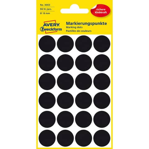 Etiketten Ø18mm schwarz 96 Stück ZWECKFORM 3003 permanent haftend
