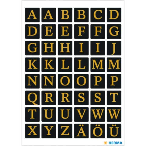 Buchstabenetikett A-Z sw Folie 96 Stück HERMA 4130 13x13 mm gold geprägt