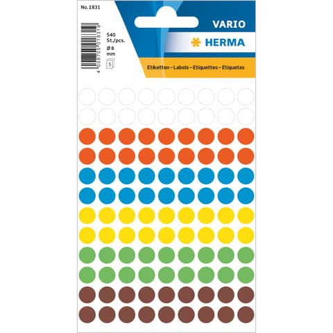 Etiketten Ø8mm 6 Farben sortiert HERMA 1831 540 Stück