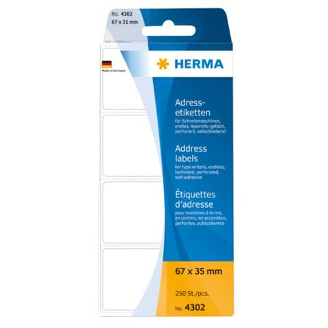 Adressetiketten Endlos 67x35mm weiß HERMA 4302 250 Stück leporello-gefalzt