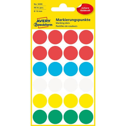 Etiketten Ø18 mm farb. sort. 96 Stück ZWECKFORM 3089 permanent haftend