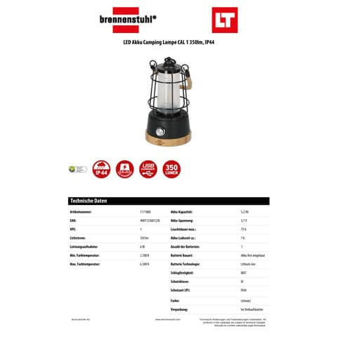 LED-Lampe Akku dimmbar schwarz BRENNENSTUHL 1171800 CAL1