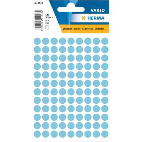 Etiketten Ø8mm blau HERMA 1843 540 Stück permanent haftend