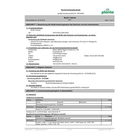 Oberflächenreiniger Planta 10l Kanister BUZIL 125791105 P911 ökologisch