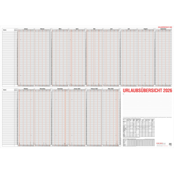 Urlaubsplaner 120x84cm GÜSS 12-80V 60 Mitarbeiter