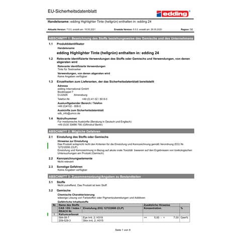 Textmarker EcoLine neongrün EDDING 24011 nachfüllbar