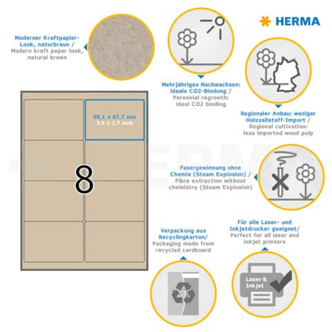 Universaletiketten 99,1x67,7mm n.braun HERMA 10755 permanent Silphie-Papier