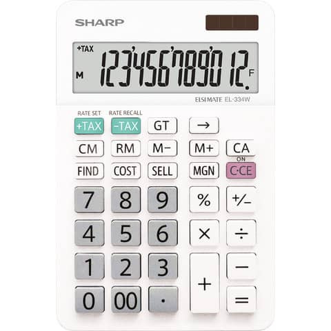 Tischrechner 12-stellig weiß SHARP EL-334W Solar-/Batteriebetrieb