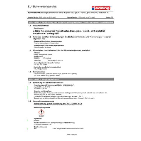 Kreidemarker 1-2mm grünmetallic EDDING 4085-074