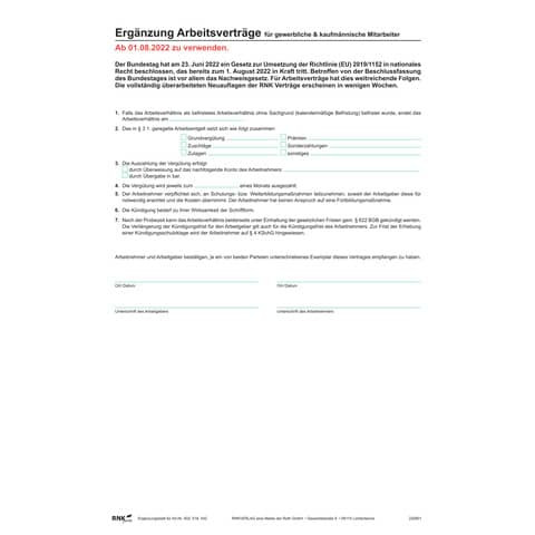 Arbeitsvertrag 2x2BL SD RNK 518 Geringf.Beschäftigung