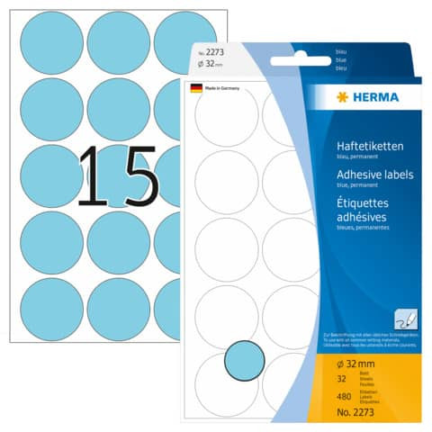 Etiketten Ø32mm blau HERMA 2273 480 Stück permanent haftend
