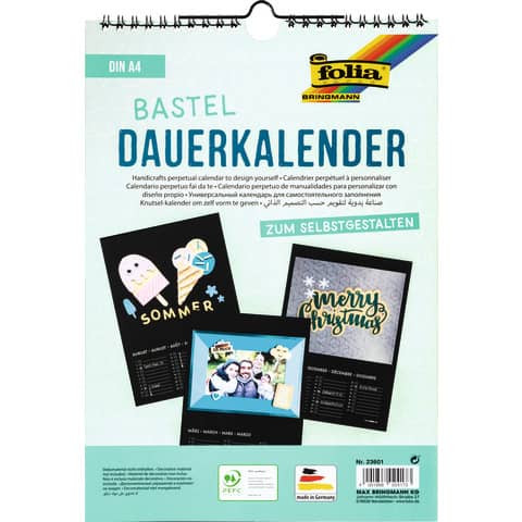 Bastelkalender A4 13Bl schwarz FOLIA 23601 mit Spiralbindung immerw