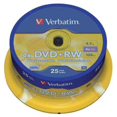 DVD+RW - 4.7GB/120Min, 4-fach/Spindel, Packung mit 25 Stück