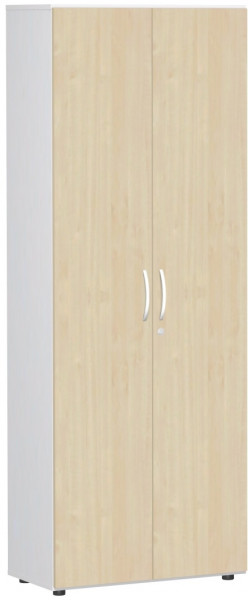 Garderobenschrank mit ausziehbarem Garderobenhalter, mit Standfüßen, inkl. Türdämpfer, abschließbar, 800x420x2160, Ahorn/Weiß