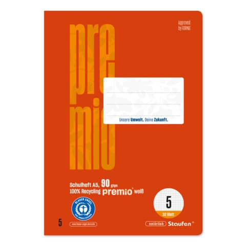 Heft LIN5 A5 32 Blatt 5mm kariert rot STAUFEN PREMIO 040781005 90g