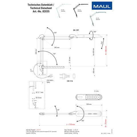 Tischleuchte LED silber MAUL 82035 95 atlantic