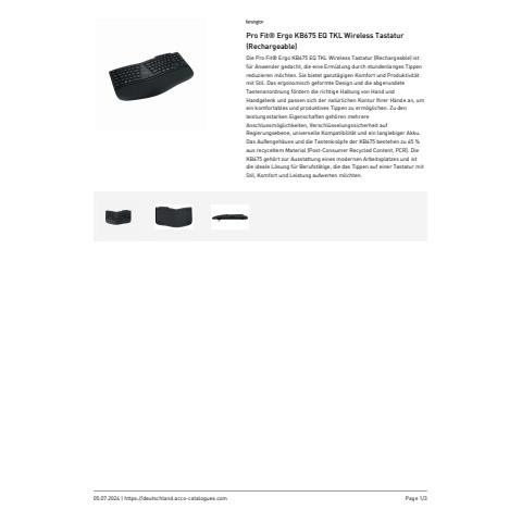 Tastatur+Handgelenk Ergo Akku schwarz KENSINGTON K75491DE / KB675EQ TKL