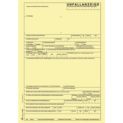 Unfallanzeige A4 SD RNK 2865 5Vordr.+Erläuterung