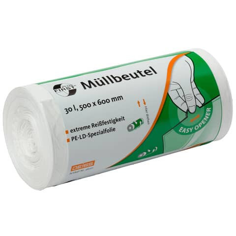 Müllbeutel First Plus LDPE 30L weiß LDPE 1A Material 36021 50ST