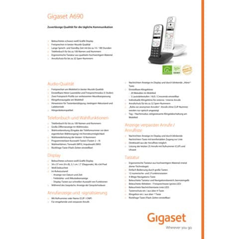 Telefon A690 schwarz GIGASET S30852-H2810-B101/220899