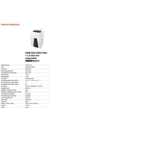 Aktenvernichter Securio P44i weiß HSM 1874121M 1x5mm
