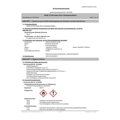 Händedesinfektion 500ml Euroflasche
