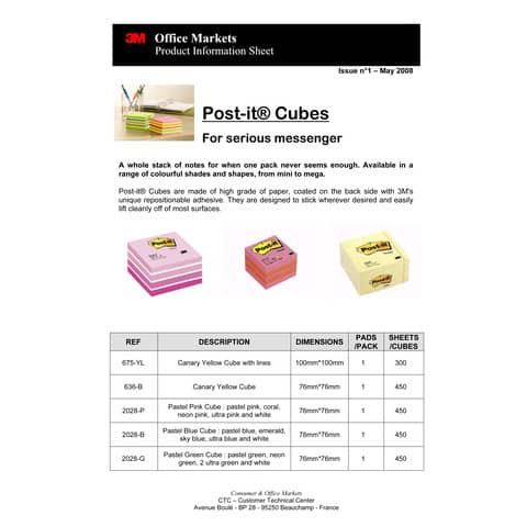 Haftnotizblock Würfel 51x51mm limone POST IT 2051L 400Bl