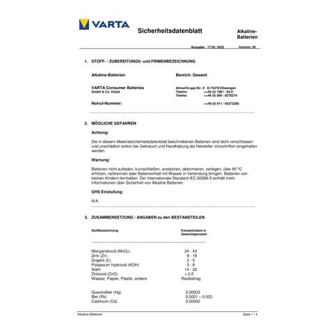 Batterie LONGLIFE Power 1,5V AAA VARTA 4903121414 Bk4St