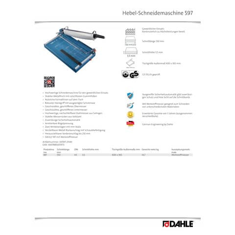 Hebel-Schneidemaschine DAHLE 00597-21540