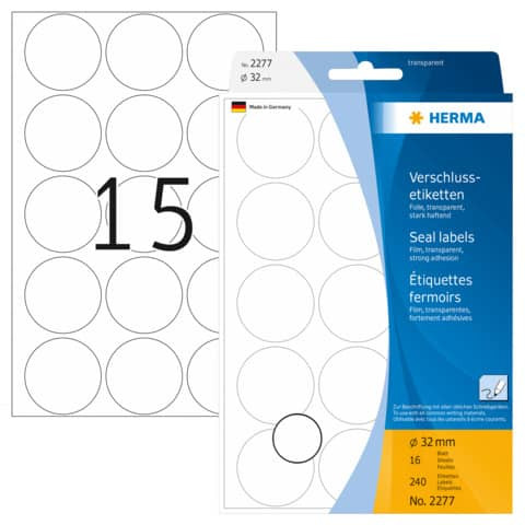 Verschluss Etiketten Ø32mm transparent HERMA 2277 240 Stück permanent haftend