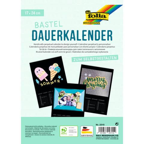 Bastelkalender 17x24cm schwarz FOLIA 2315 Druck silber