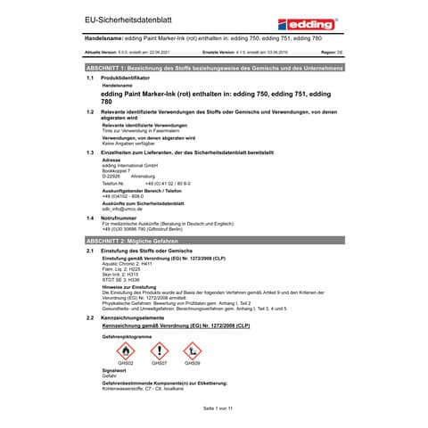 Lackmalstift 751 1-2mm rot EDDING 751-002 Rundspitze