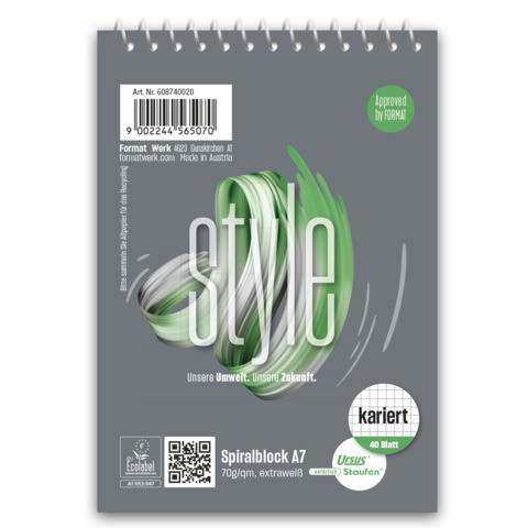 Spiralblock A7 40BL kar. perf. STAUFEN STYLE 608740020 ECF 70g