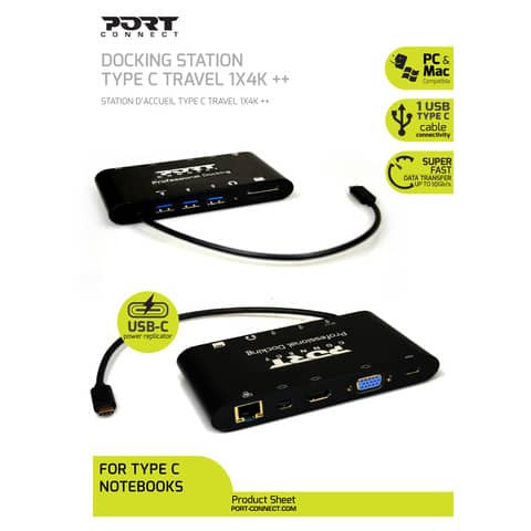DOCKING TYPE C TRAVEL 1 X 4K ++ Port Designs 338157/901906
