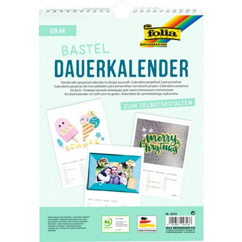 Bastelkalender A4 blanco weiß FOLIA 2313 immerwährend