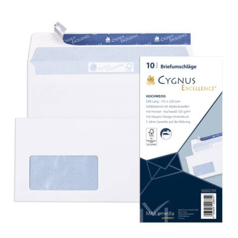 Briefhülle DL m.Fe HK 100g weiß CYGNUS EXCELLENCE 30002391 10ST