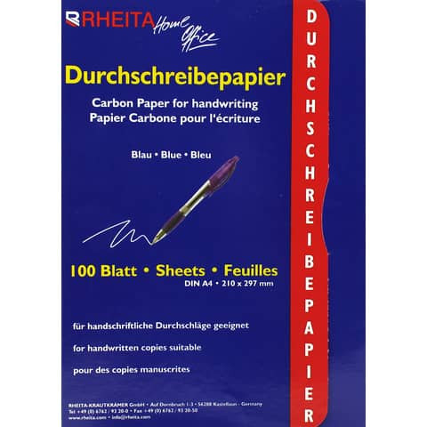 Durchschreibepapier A4 100BL blau RHEITA 8173-100