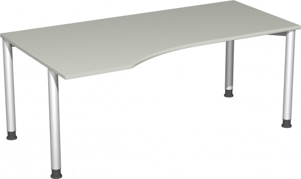 PC-Schreibtisch links höhenverstellbar, 1800x1000x680-800, Lichtgrau/Silber