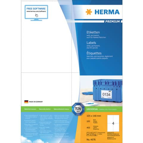 4676 Etiketten Premium A4, weiß 105x148 mm Papier matt 400 St.